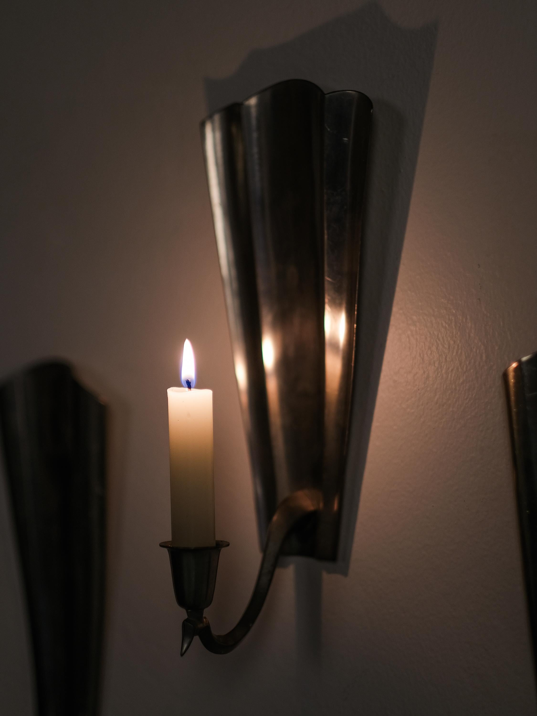 Finnish Pewter Wall Candle Sconces, A. Mykkänen Taidetakomo Oy, 1930s, Set of 4 For Sale 5