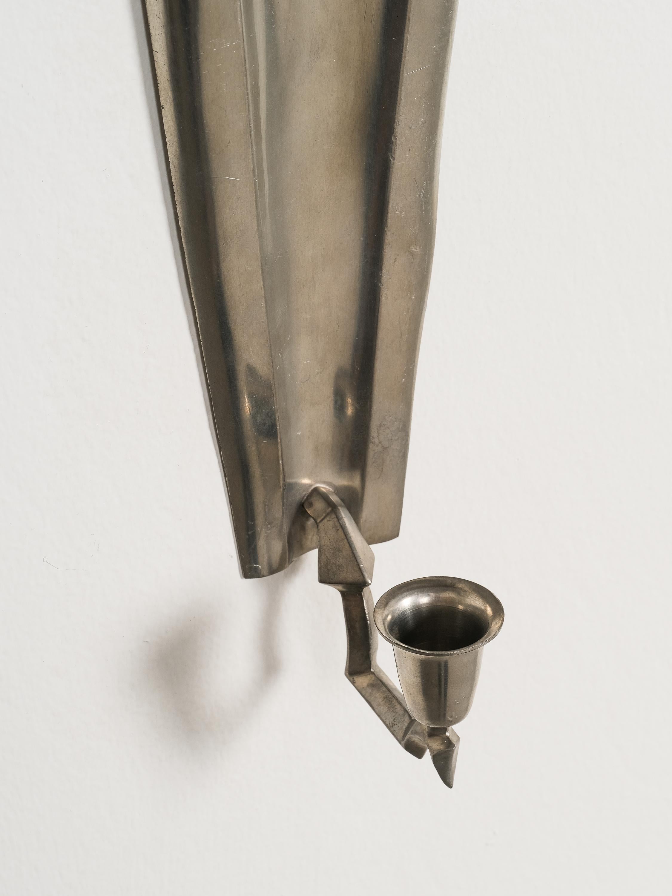 Finnish Pewter Wall Candle Sconces, A. Mykkänen Taidetakomo Oy, 1930s, Set of 4 For Sale 1
