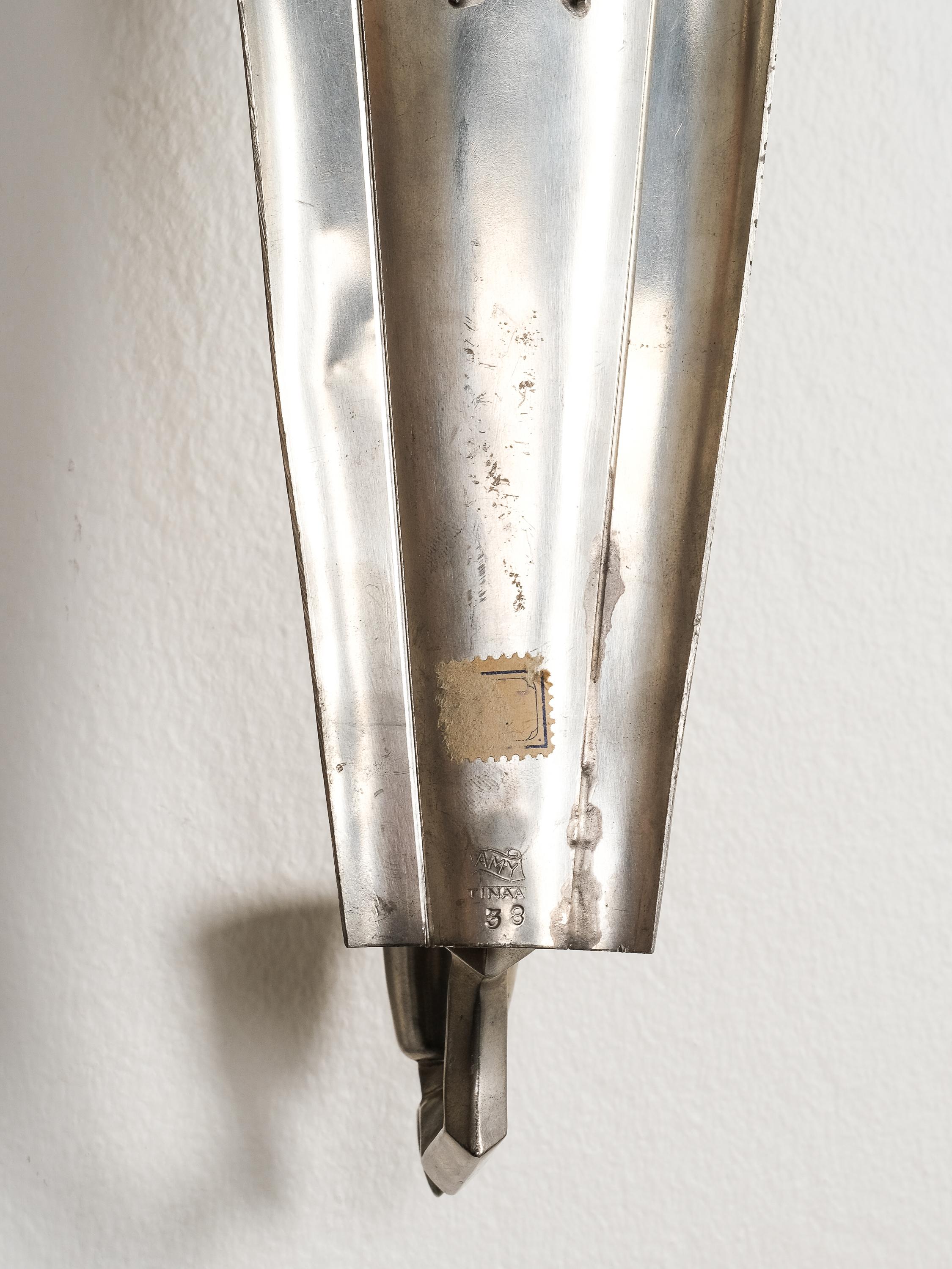 Finnish Pewter Wall Candle Sconces, A. Mykkänen Taidetakomo Oy, 1930s, Set of 4 For Sale 3