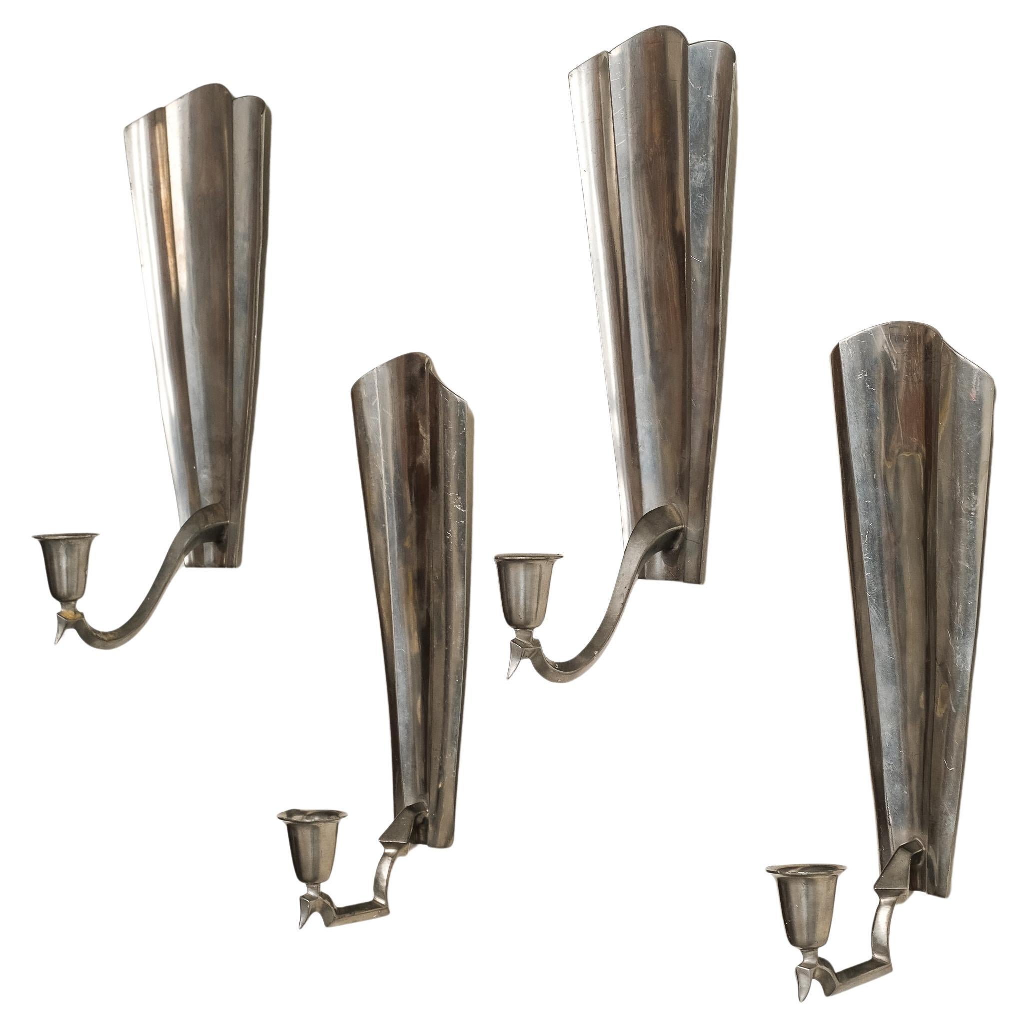 Candelabri da parete in peltro finlandese, A. Mykkänen Taidetakomo Oy, anni '30, Set di 4