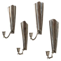 Finnish Pewter Wall Candle Sconces, A. Mykkänen Taidetakomo Oy, 1930s, Set of 4
