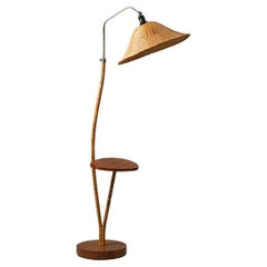 Finnish Rattan Floorlamp With Serving Table, 1950s