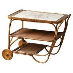 Used Finnish Rattan Serving Trolley, 1940s 
