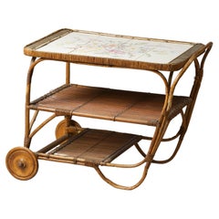 Vintage Finnish Rattan Serving Trolley, 1940s
