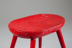 Finnish Red Early Midcentury Handcrafted Stool