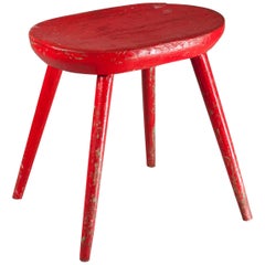 Finnish Red Early Midcentury Handcrafted Stool