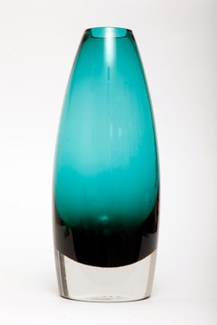 Finnish Riihimaki Turquoise Art Glass Vase Riihi by Tamara Aladin, 1960s