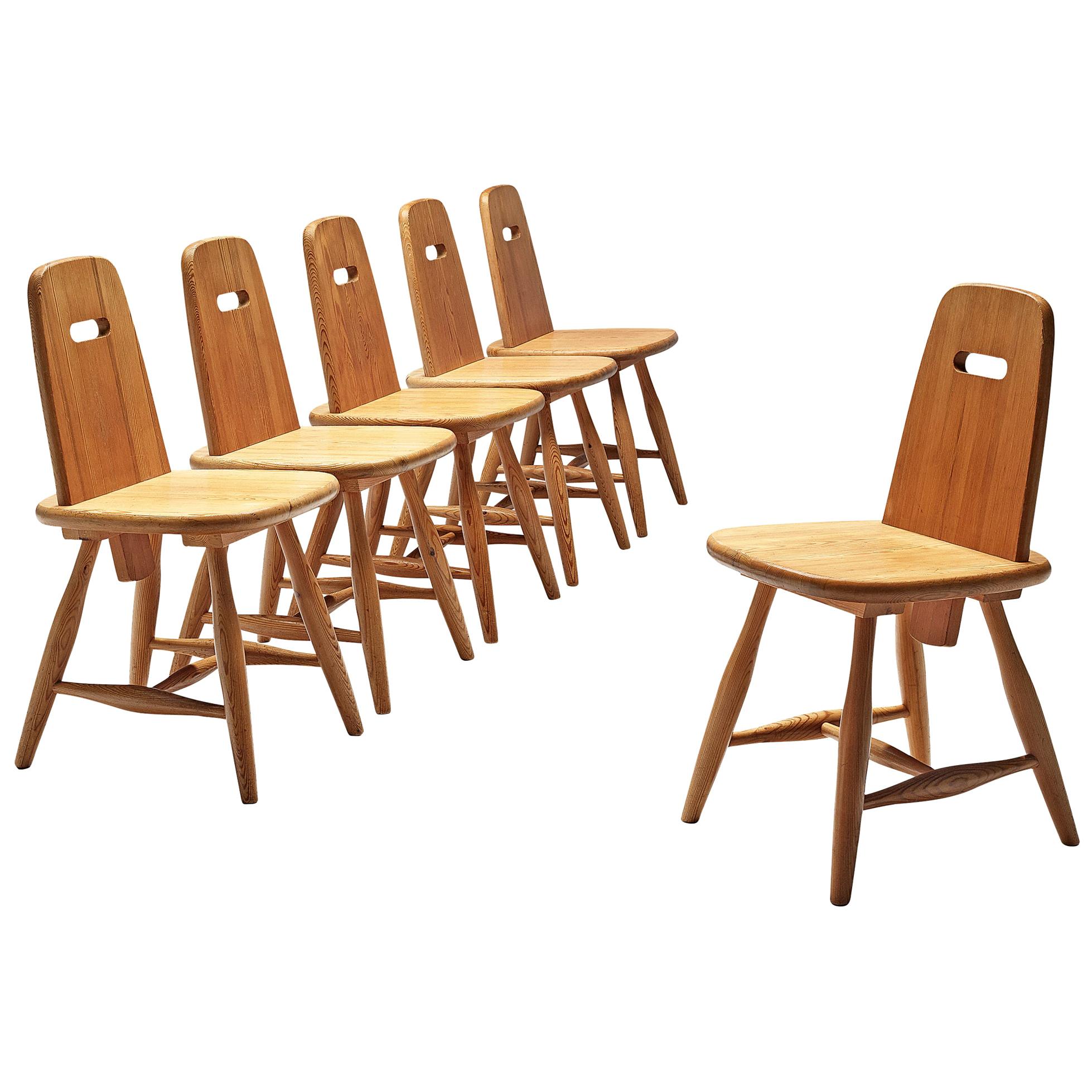 Finnish Set of Six Dining Chairs in Solid Pine by Eero Aarnio
