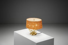 Finnish Six-Armed Brass Table Lamp with Aspen Shade, Finland Mid-20th Century