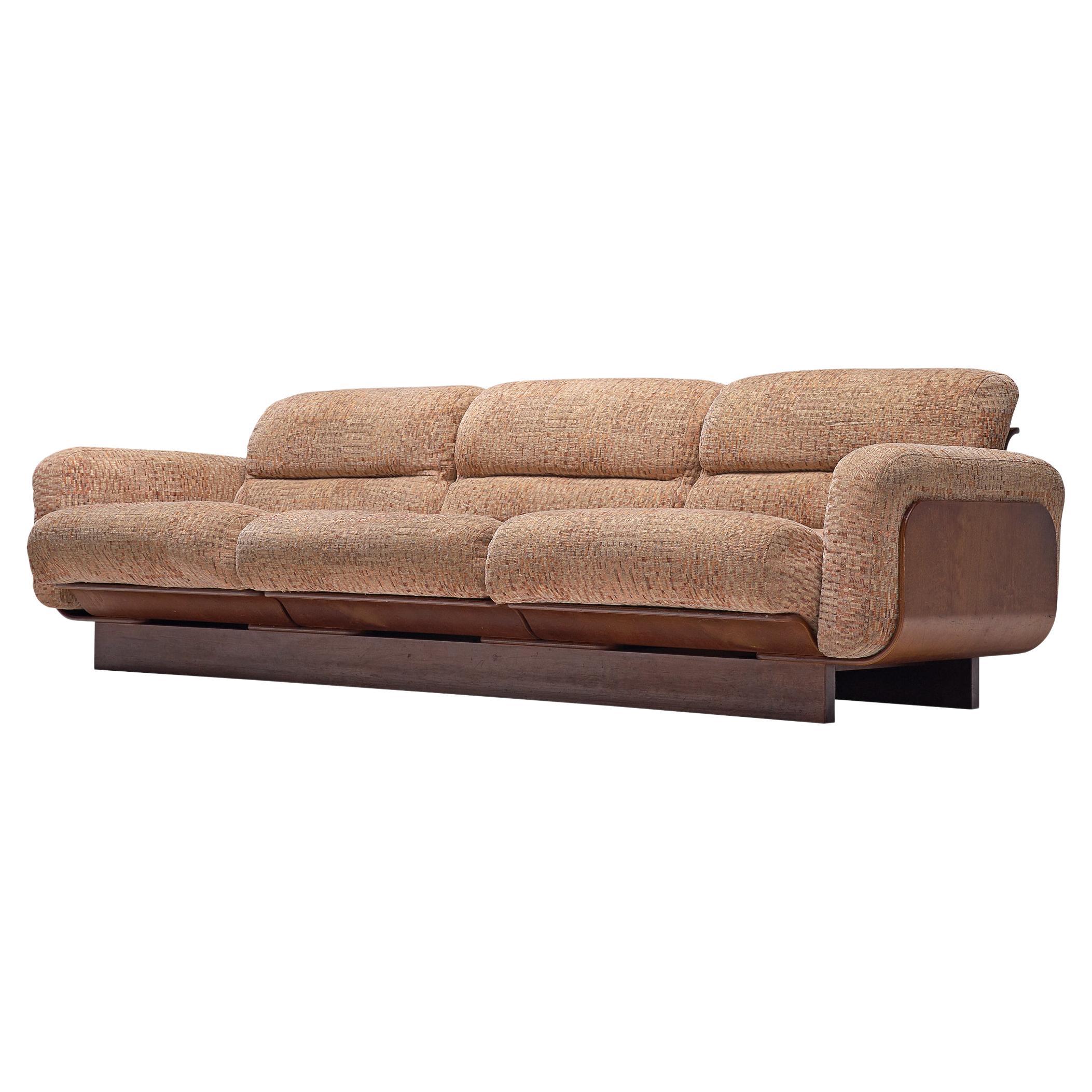 Finnish Sofa in Birch and Patterned Beige Upholstery  For Sale