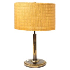 Vintage Finnish Table Lamp in Paavo Tynell Style, Wood Strip Shade and Brass, 1950s