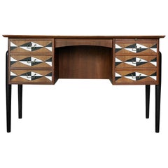 Finnish Teak Desk with Pattern from A. Ahlström Osakeyhtiö Warkaus, 1950s