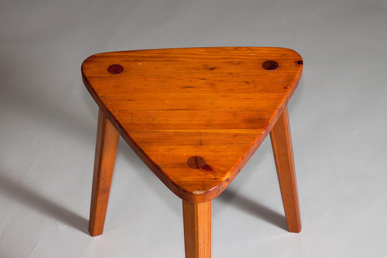 20th Century Finnish triangular pine wood stool, c. 1950's For Sale