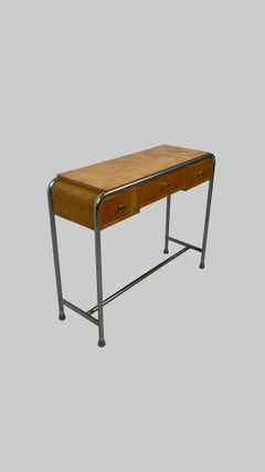 Finnish Tubular Chrome and Birch Console Table by Heteka, 1930s
