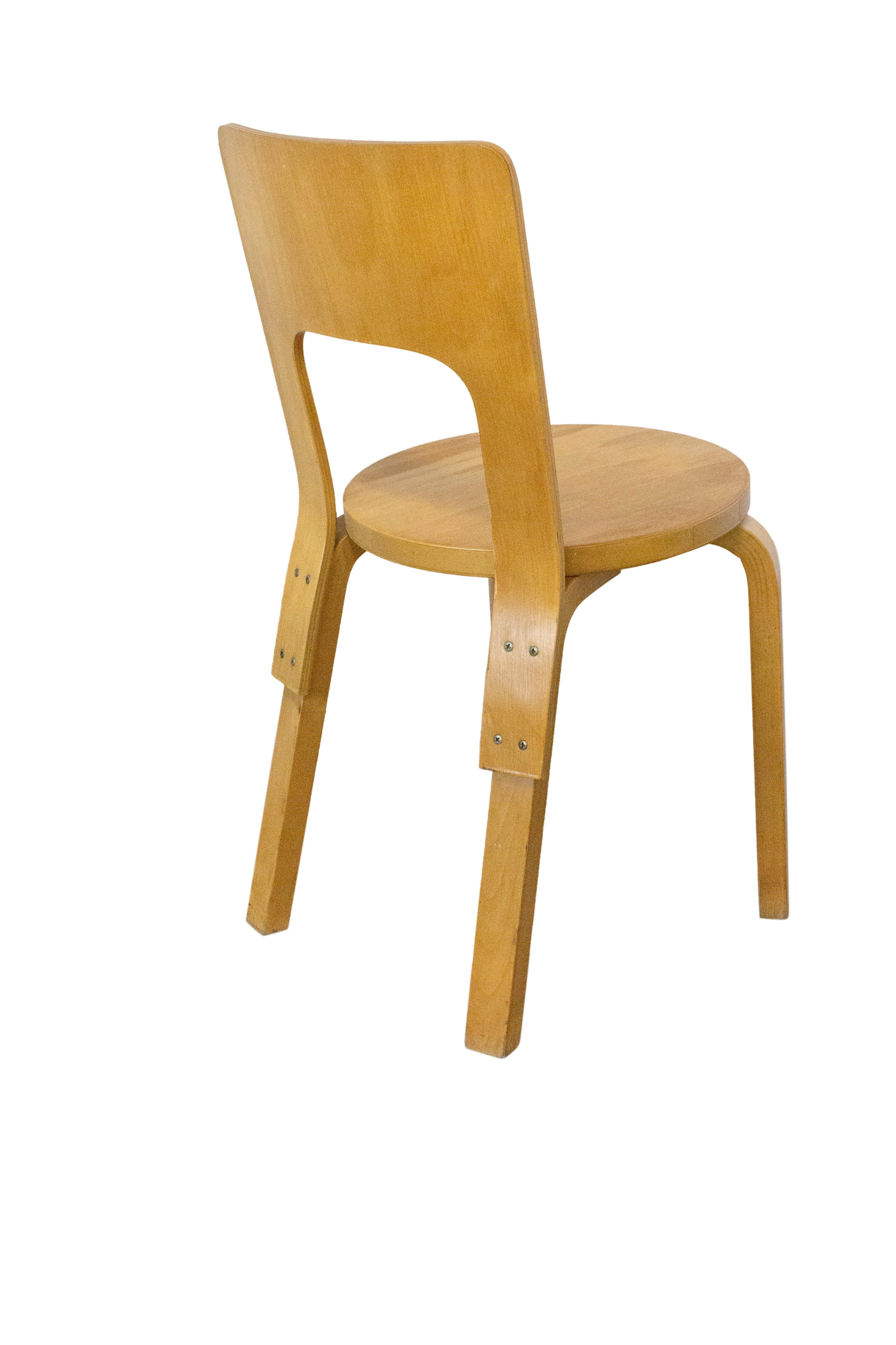 Scandinavian Modern Finnish Vintage Wood Chair Alvar Aalto Model 66, circa 1930 For Sale