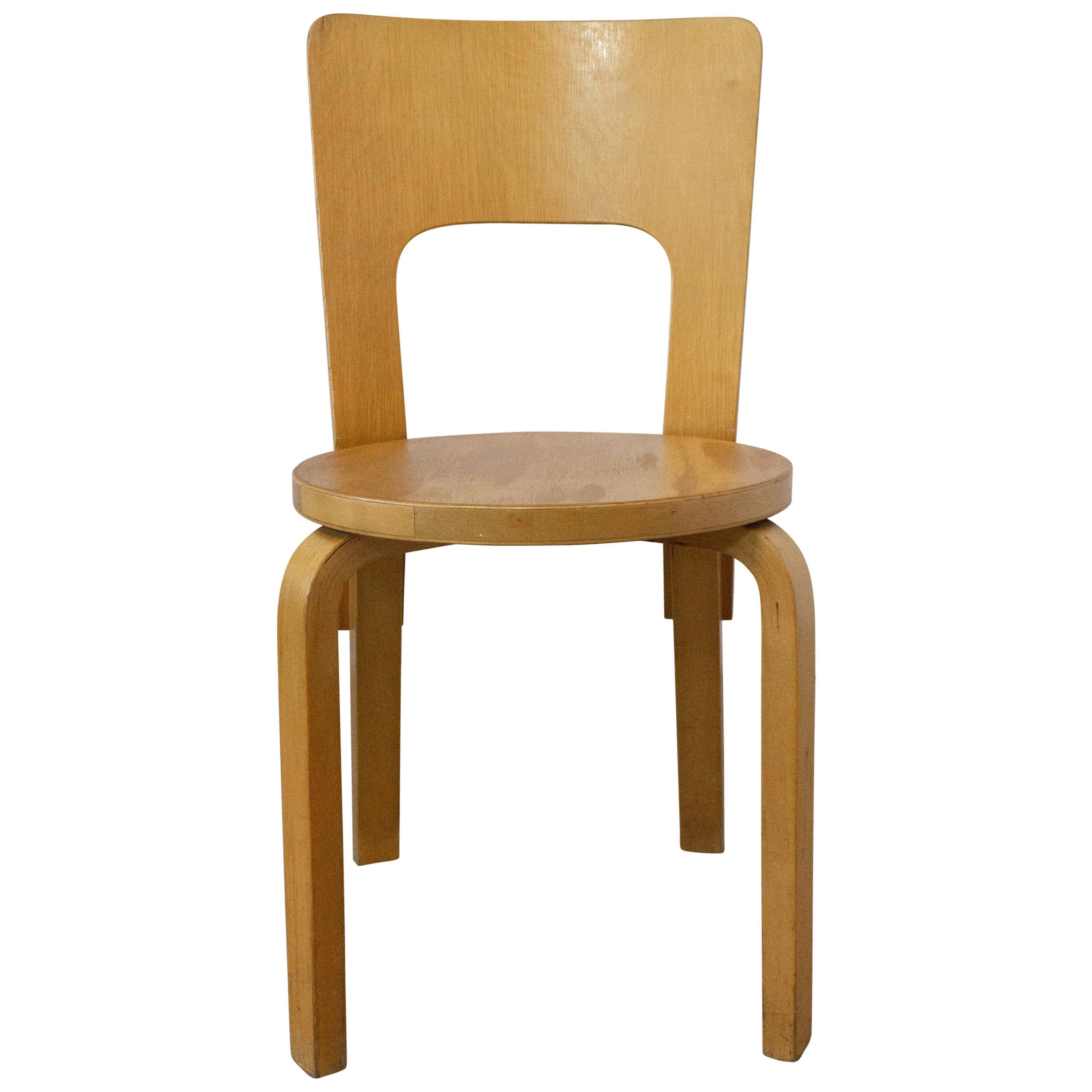 Finnish Vintage Wood Chair Alvar Aalto Model 66, circa 1930 For Sale