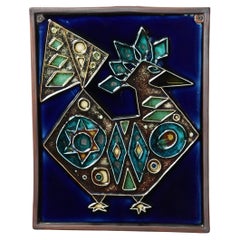 Tile mural finlandais « Peacock » d'Annikki Hovisaari pour Arabia Finlande, années 1960