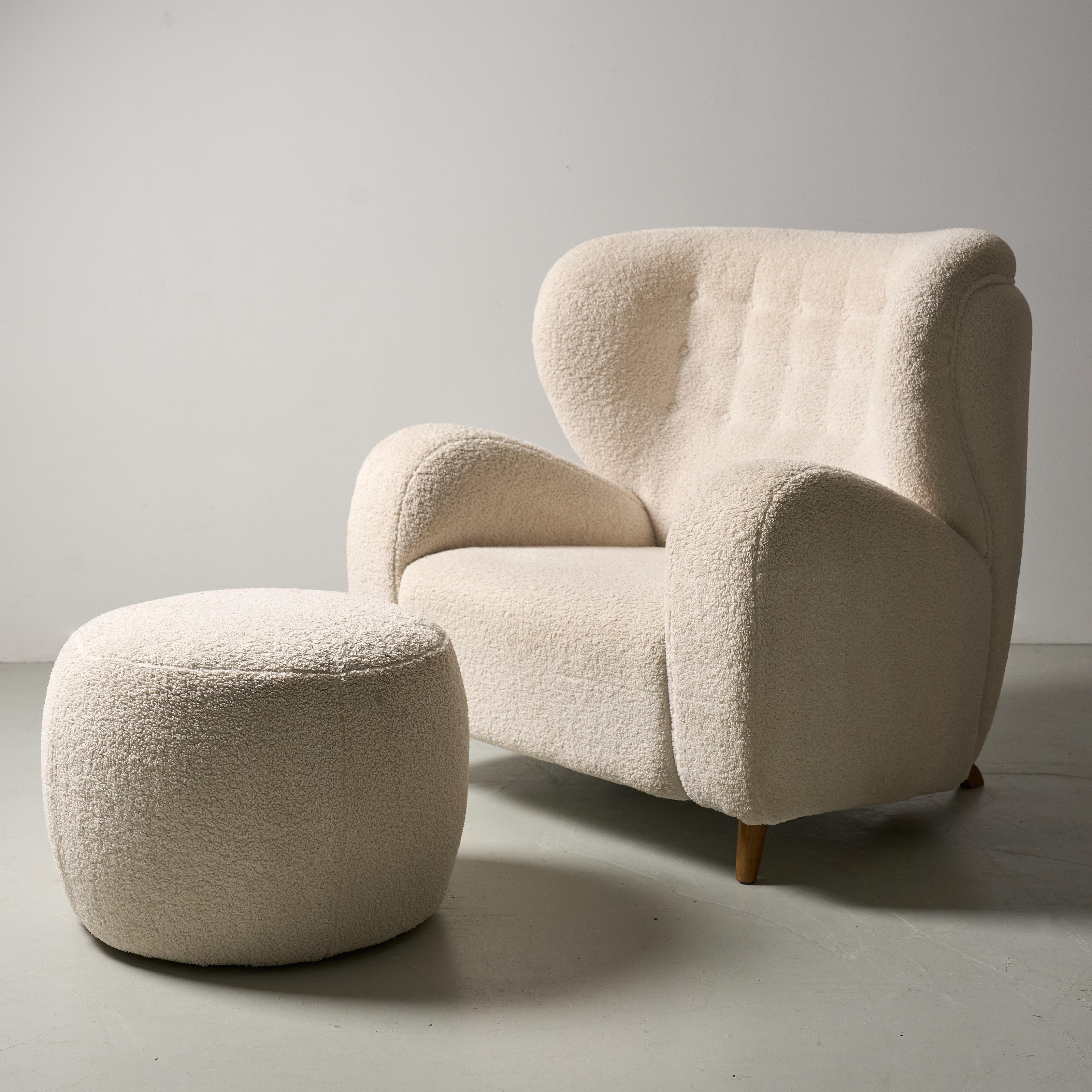 Sillón finlandés blanco Marta Blomstedt con reposapiés a juego, años 60 en venta 5