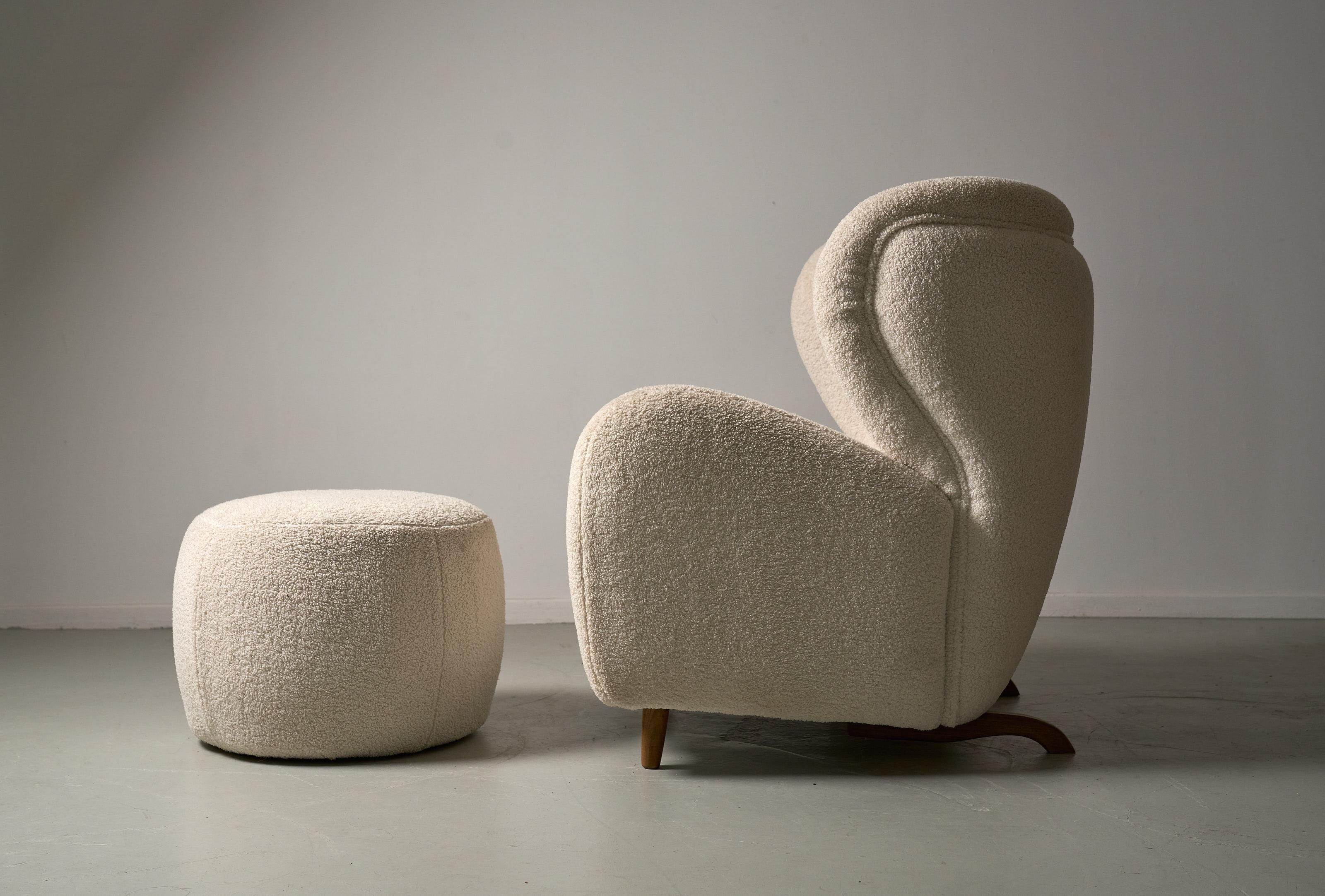 Sillón finlandés blanco Marta Blomstedt con reposapiés a juego, años 60 en venta 2