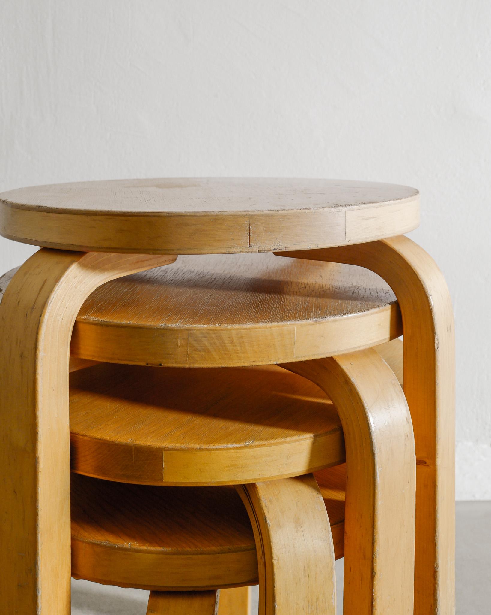 Late 20th Century Finnish Wooden Children Low Stools in Bent Birch by Alvar Aalto & Artek Finland For Sale