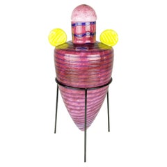 Jarrón finlandés de cristal amarillo y violeta "Ánfora" de Markku Salo para Nuutajärvi, 1990