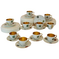 Vintage Finzi Porcelain Set of 10 Coffee Cups 24-Karat Gold and Hand Painted, 1950