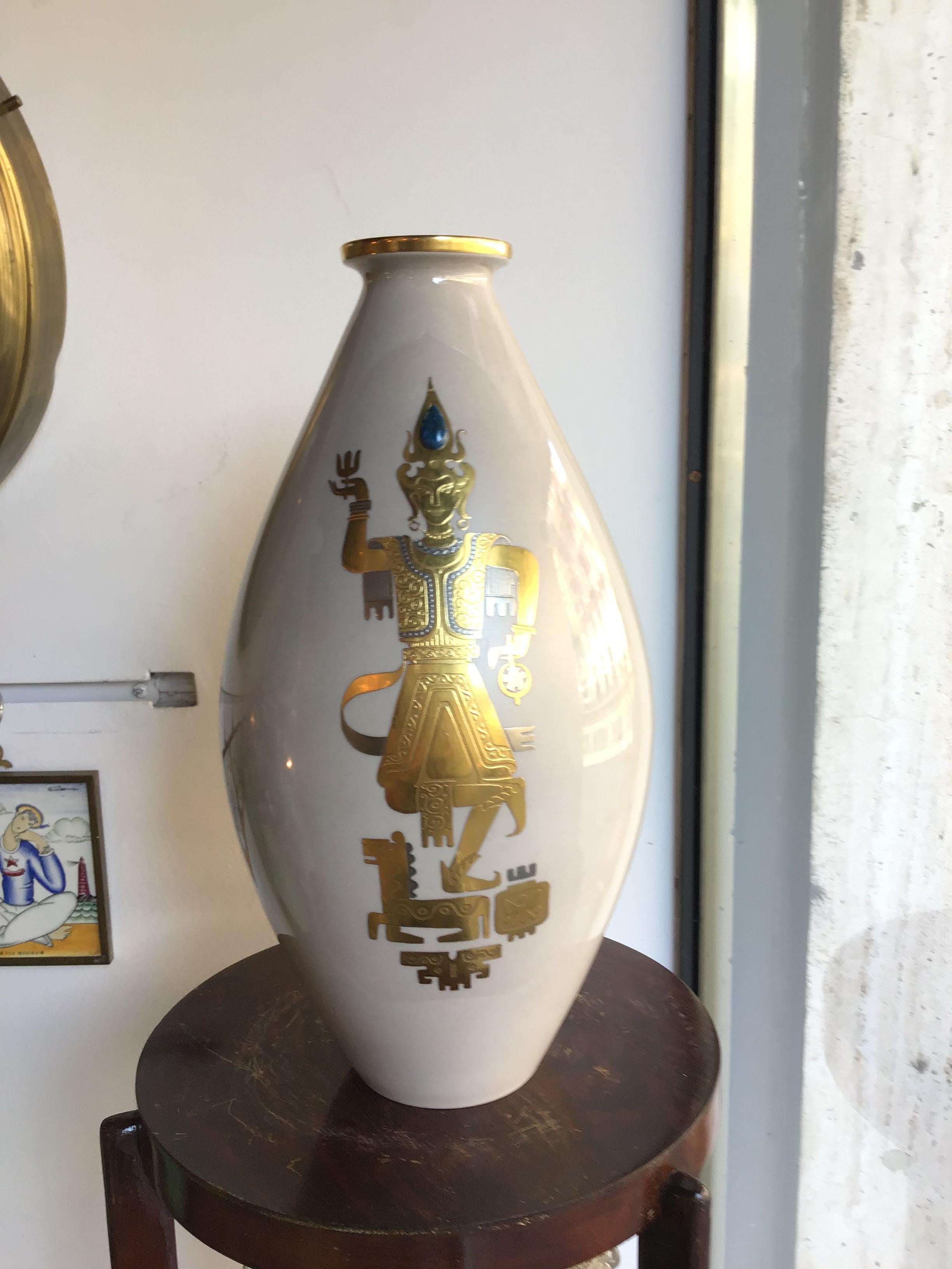 Exceptional vase finzi 1950 porcelain gold, Italy.