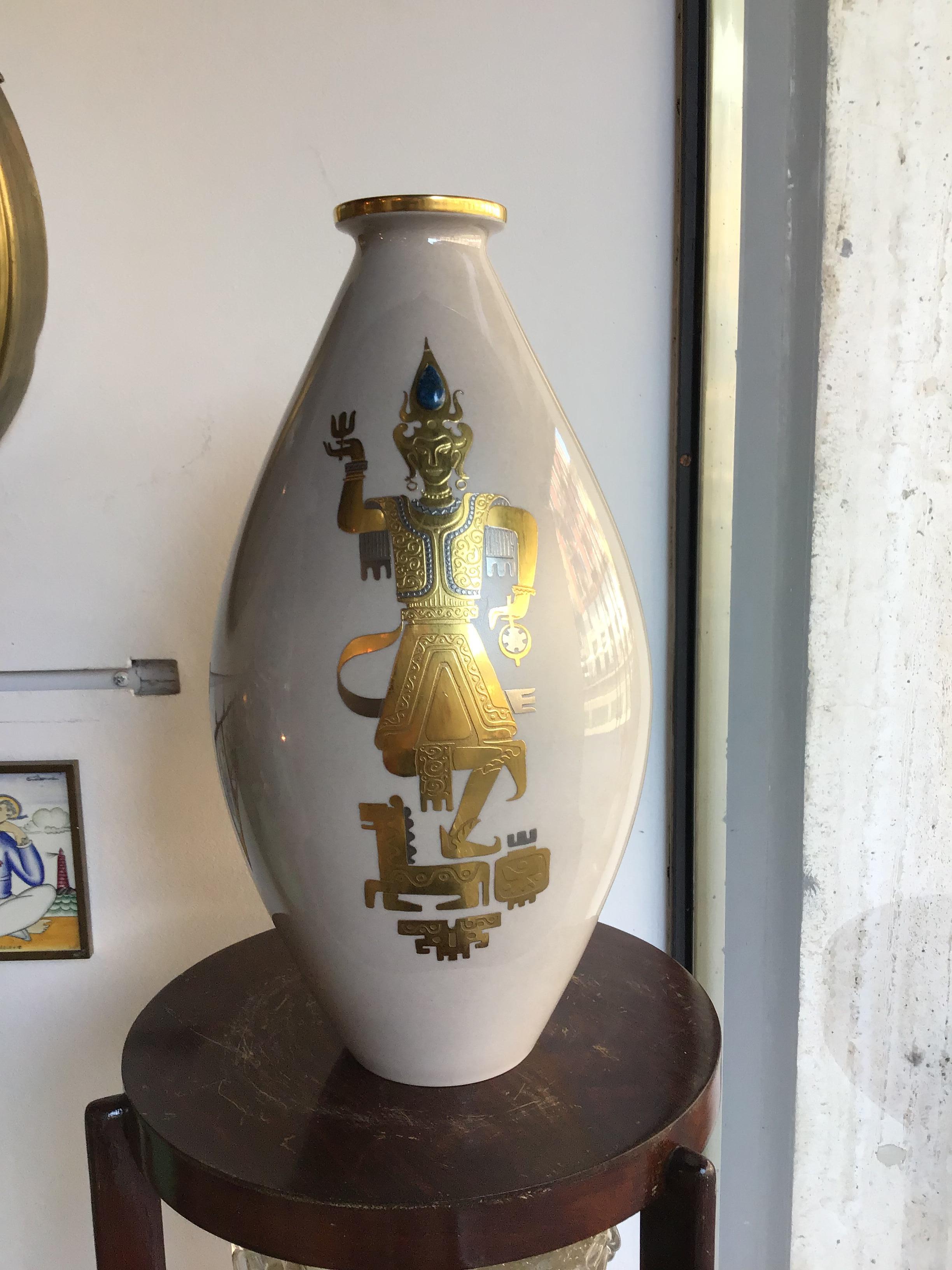 Other Finzi Vase 1950 Porcelain Gold, Italy For Sale