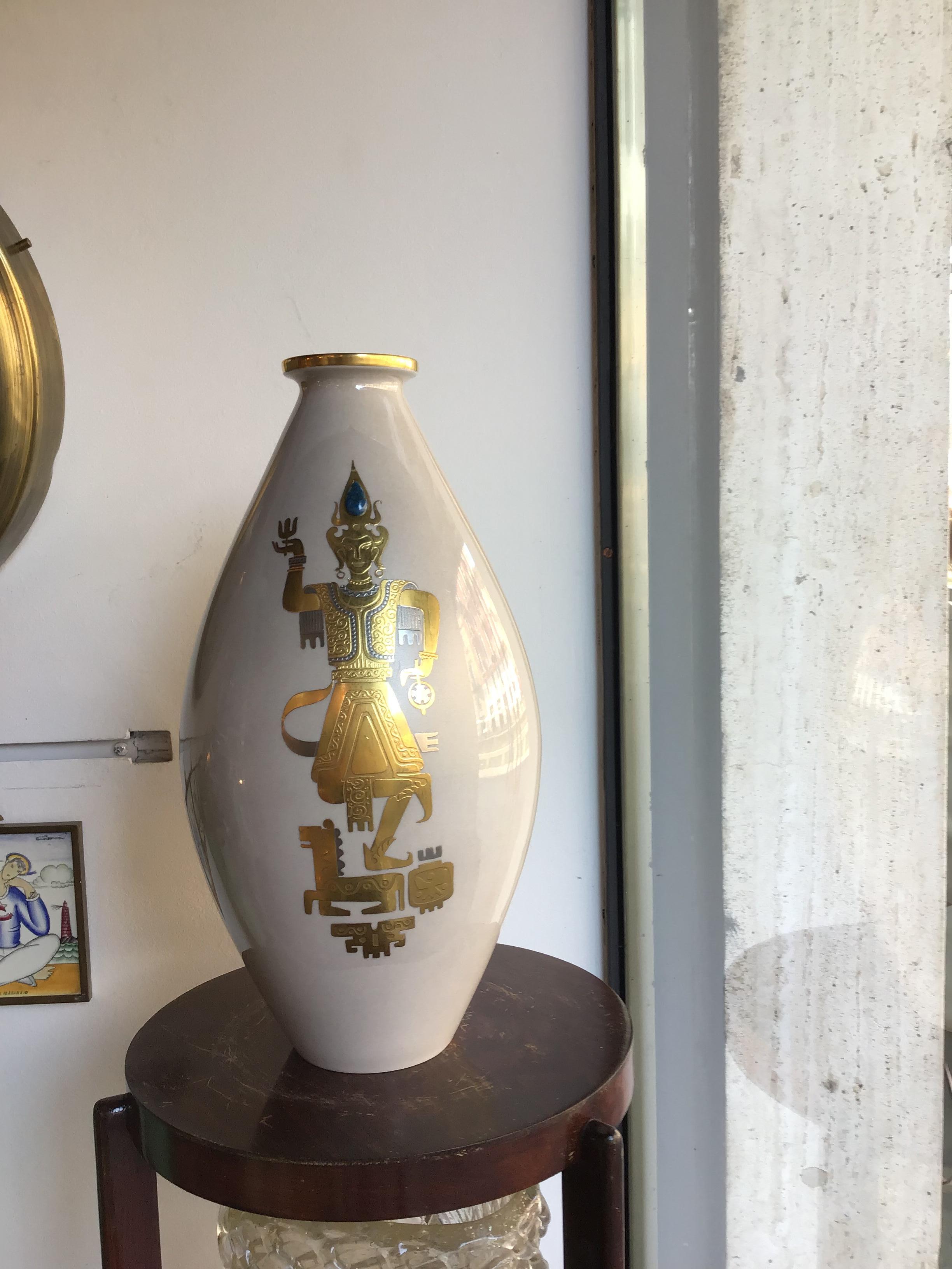 Mid-20th Century Finzi Vase 1950 Porcelain Gold, Italy For Sale