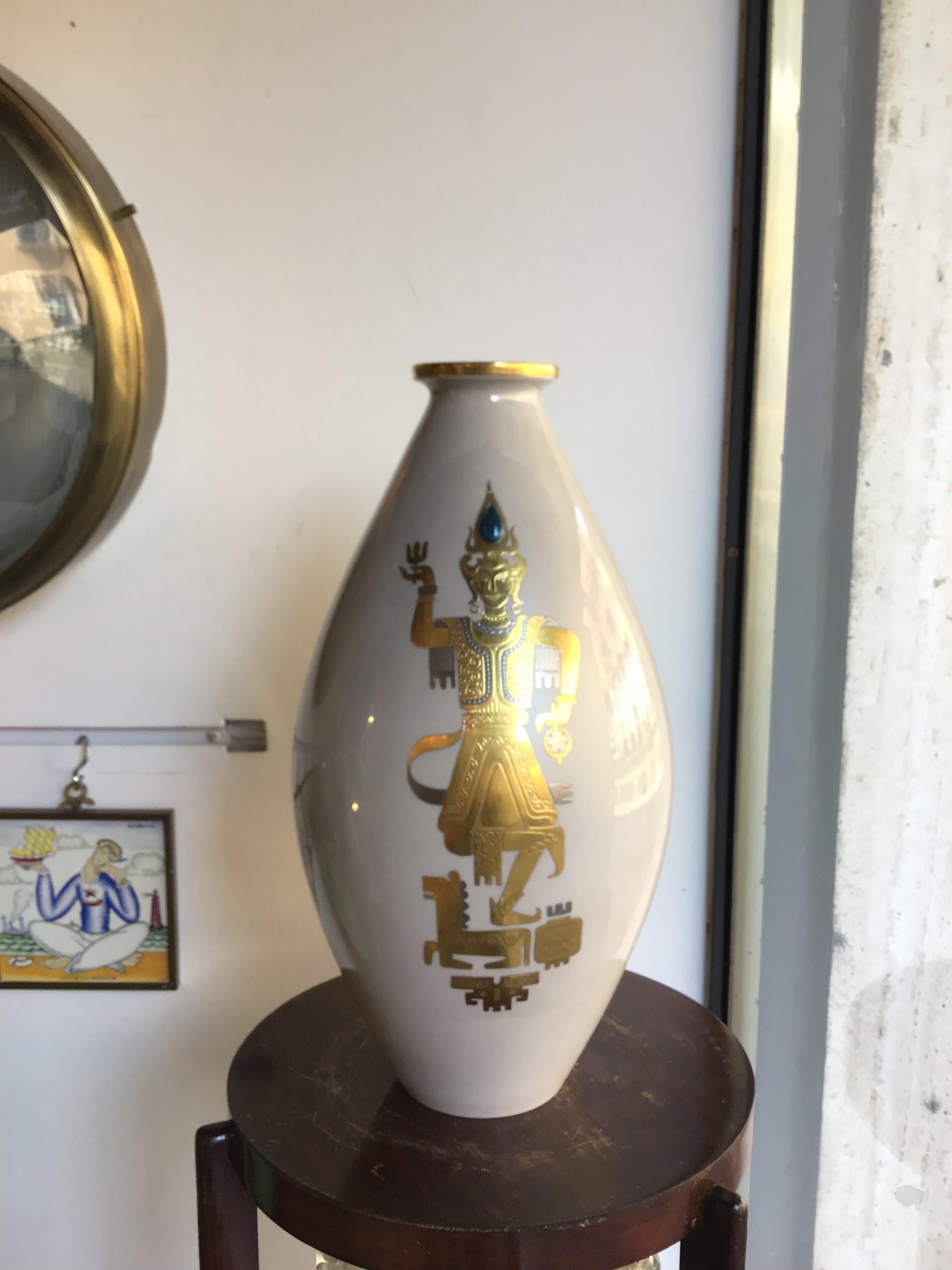 Finzi Vase 1950 Porcelain Gold, Italy For Sale 1