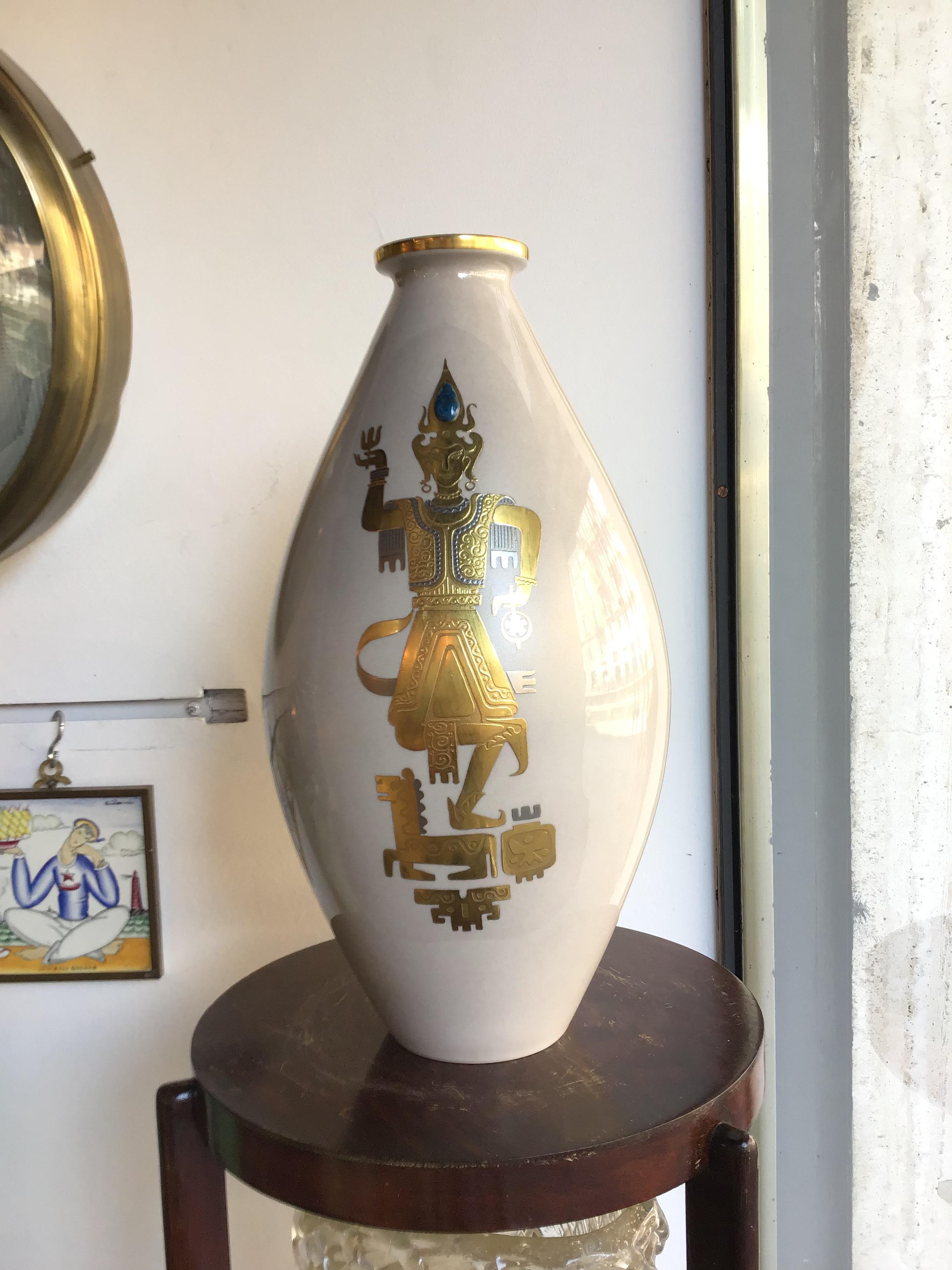 Finzi Vase 1950 Porcelain Gold, Italy For Sale 3