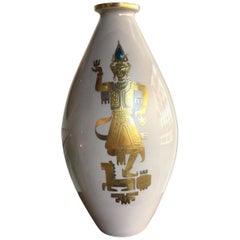 Vintage Finzi Vase 1950 Porcelain Gold, Italy