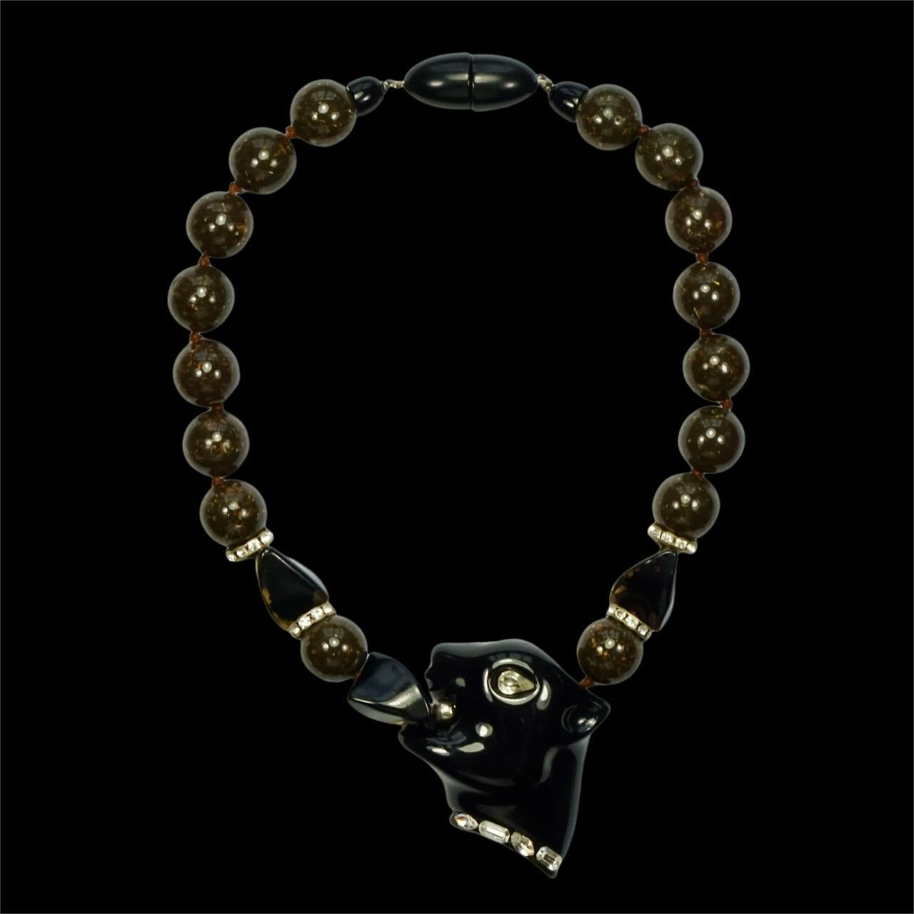 Fiocchi Italy Black Panther and Brown Resin Bead Necklace For Sale 8