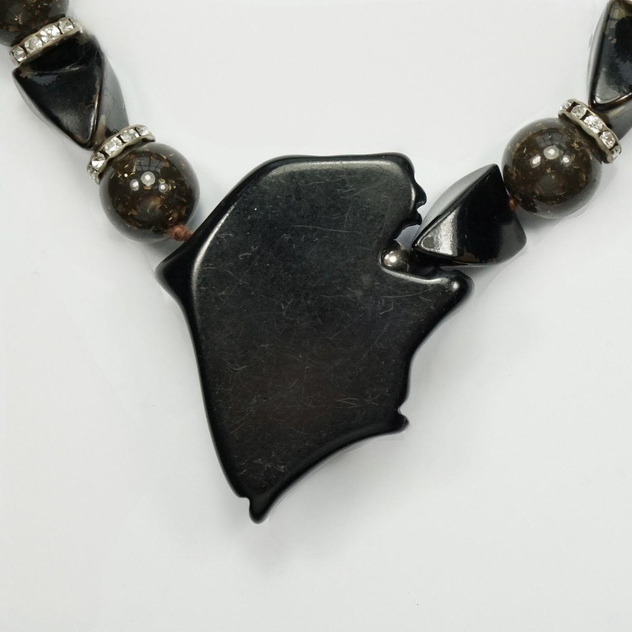 Fiocchi Italy Black Panther and Brown Resin Bead Necklace For Sale 2