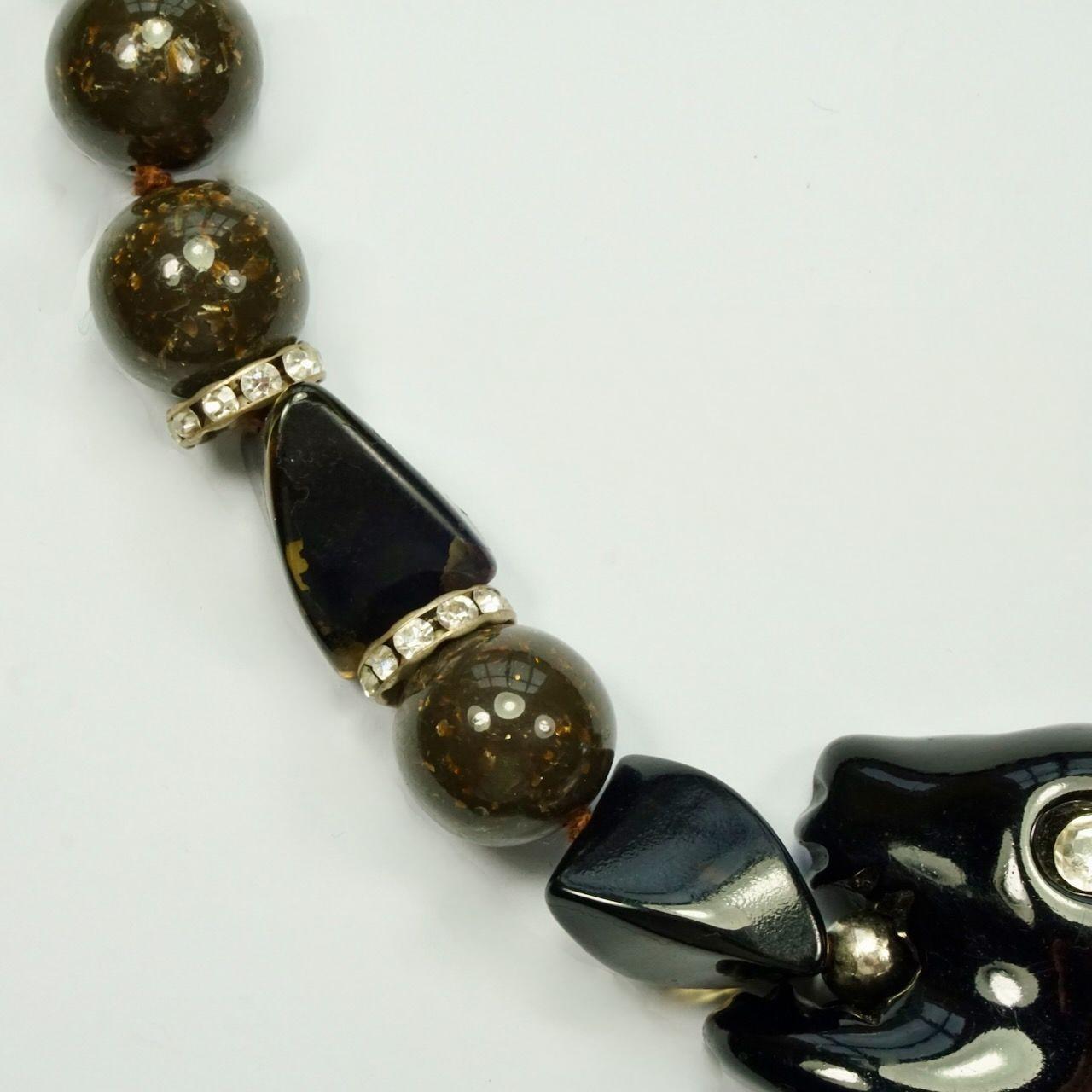 Fiocchi Italy Black Panther and Brown Resin Bead Necklace For Sale 3