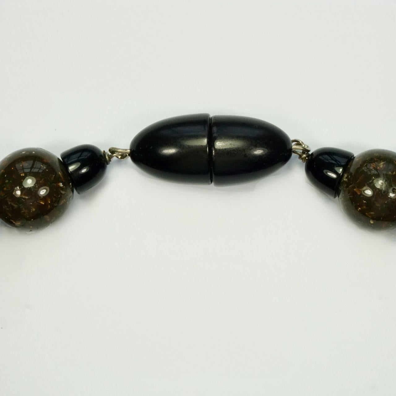 Fiocchi Italy Black Panther and Brown Resin Bead Necklace For Sale 5