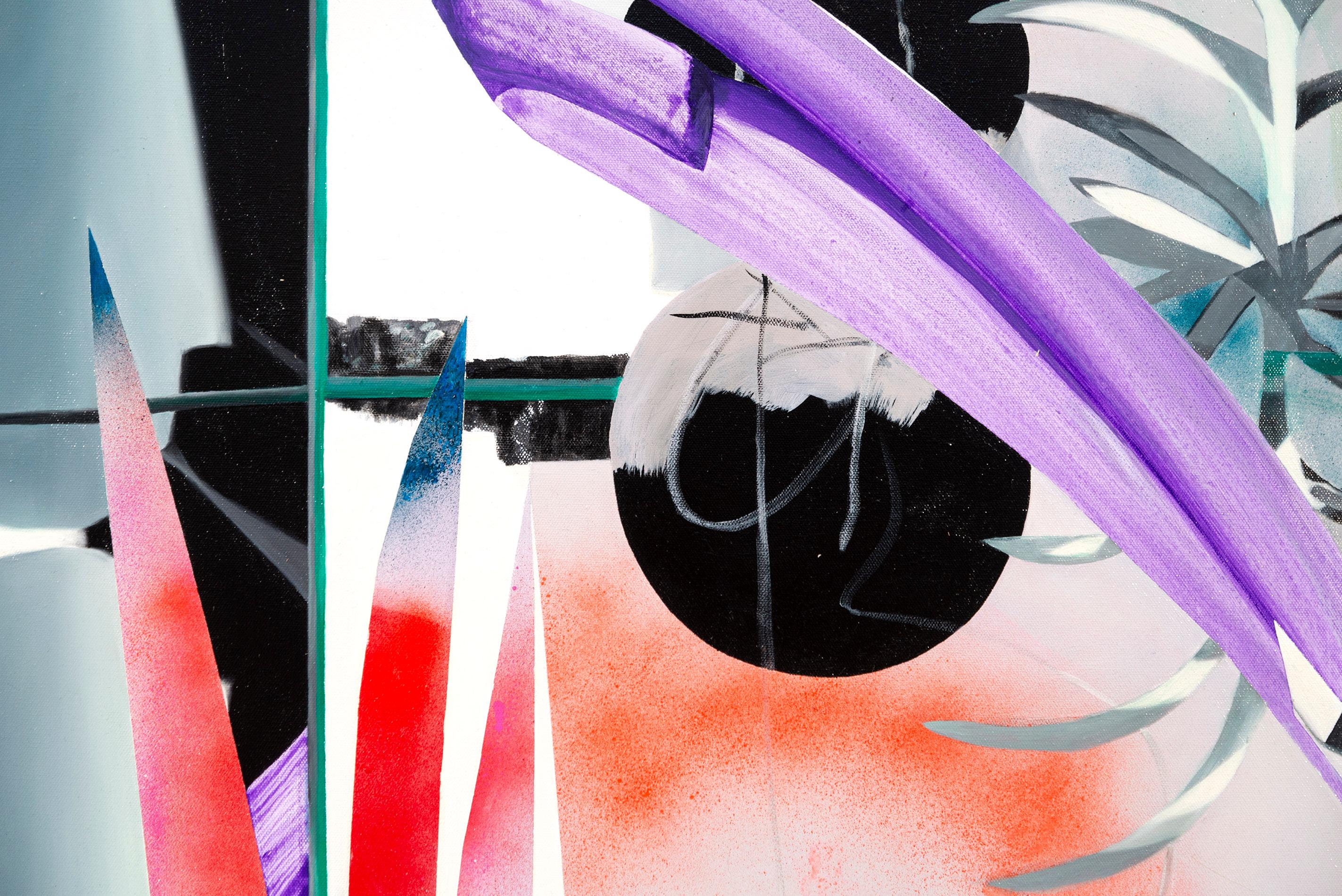 Clair de Lune - contemporaneo, astratto, floreale, natura morta, acrilico su tela - Abstract Painting Grigio di Fiona Ackerman