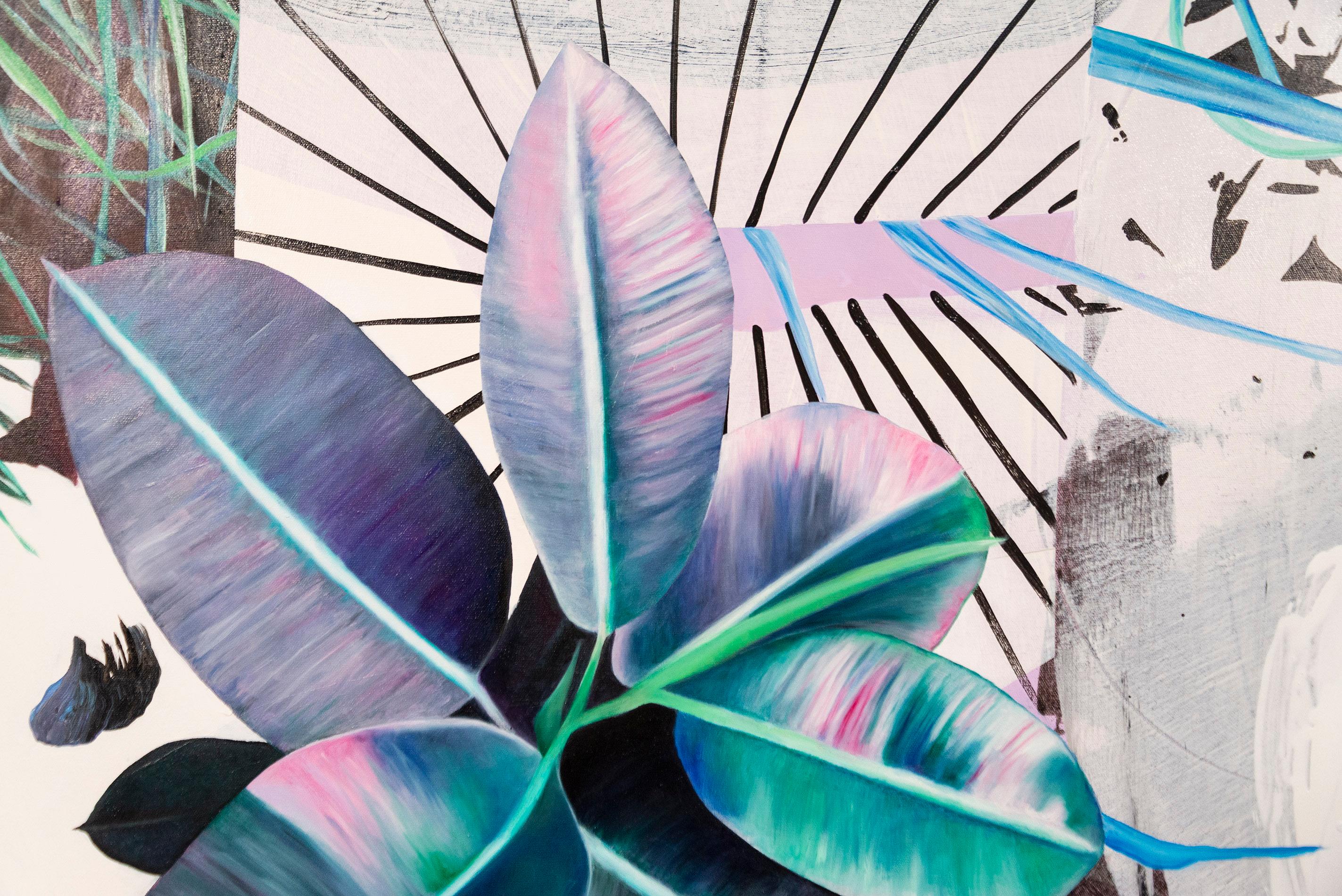 Ficus 1 - gestisch, floral, erzählerisch, abstrakt, Stillleben, Acryl auf Leinwand (Grau), Abstract Painting, von Fiona Ackerman