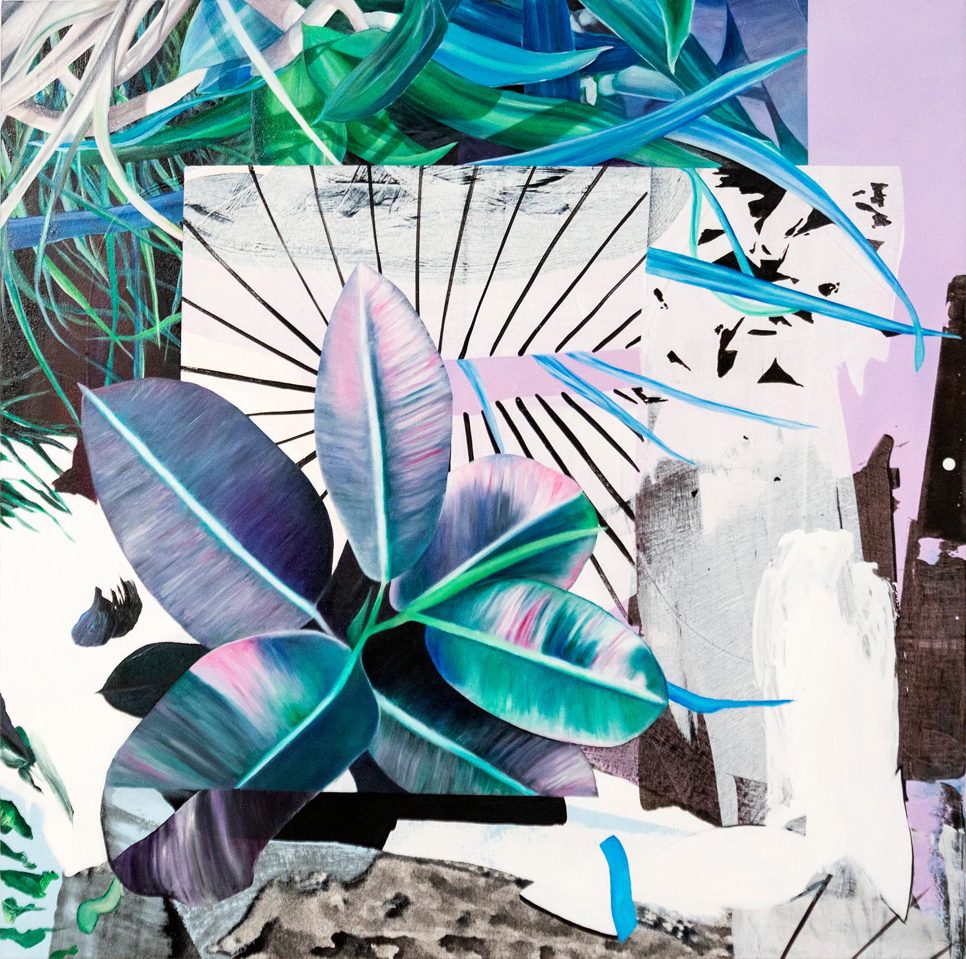 Abstract Painting di Fiona Ackerman - Ficus 1 - gestuale, floreale, narrativo, astratto, natura morta, acrilico su tela