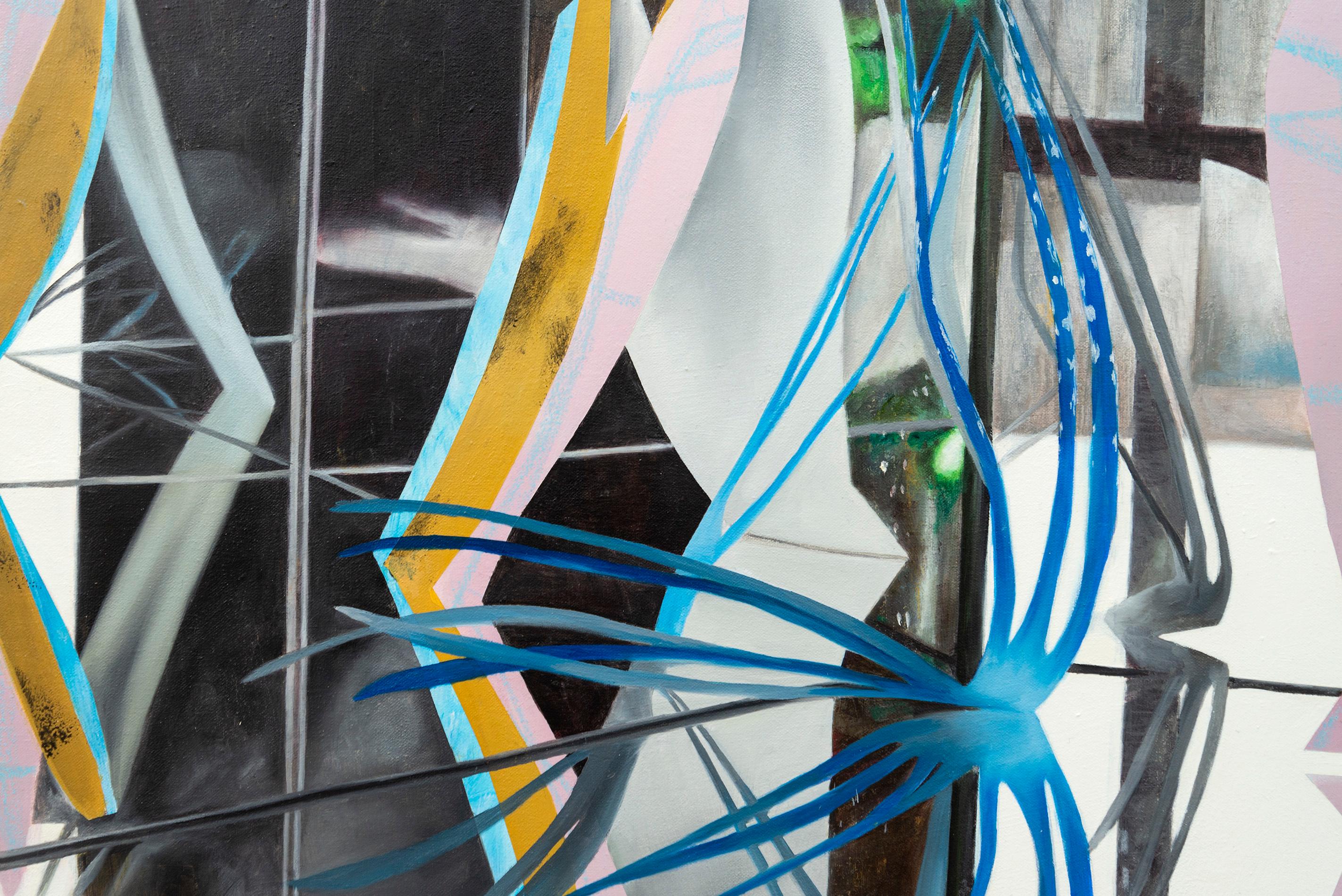 Studio Garden - contemporáneo, abstracto, floral, bodegón, acrílico sobre lienzo - Still-Life Painting Gris de Fiona Ackerman