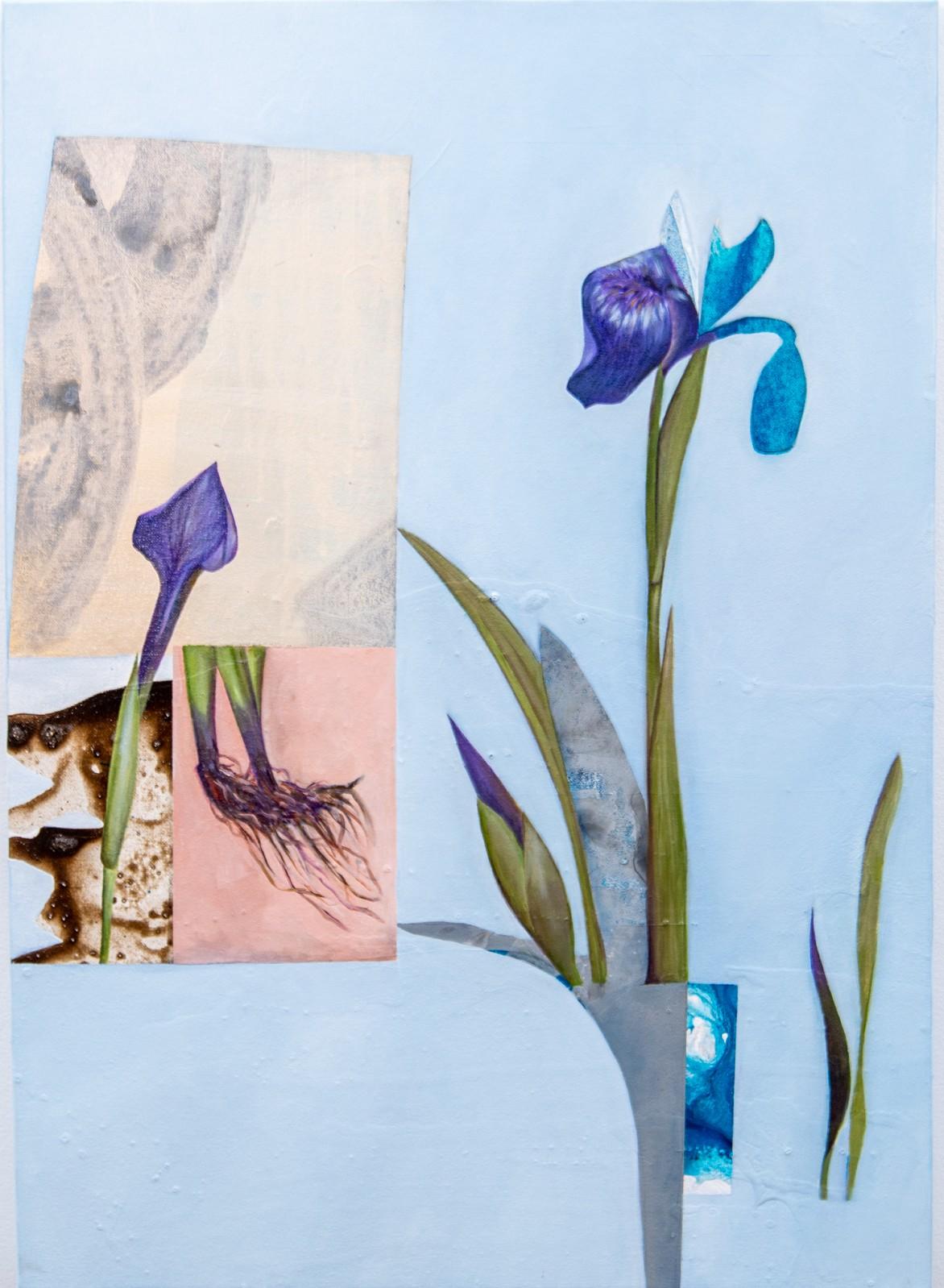Fiona Ackerman Still-Life Painting - The Tower - lively, narrative, overlapping botanicals, acrylic, oil on canvas