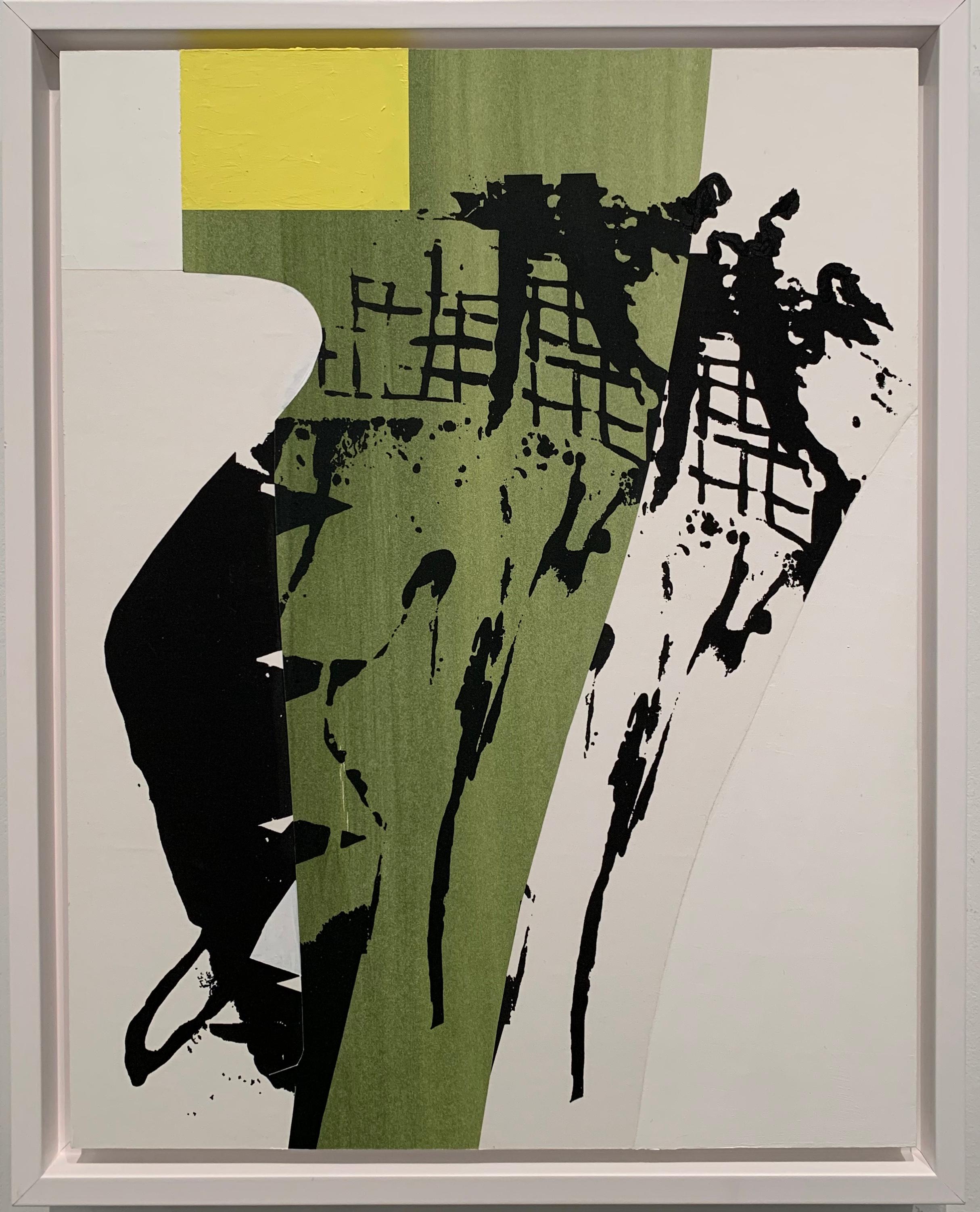 Fiona Ackerman Abstract Painting - "Tree, " Contemporary, Abstract, Screen print, Green, Yellow, and Black, Painting