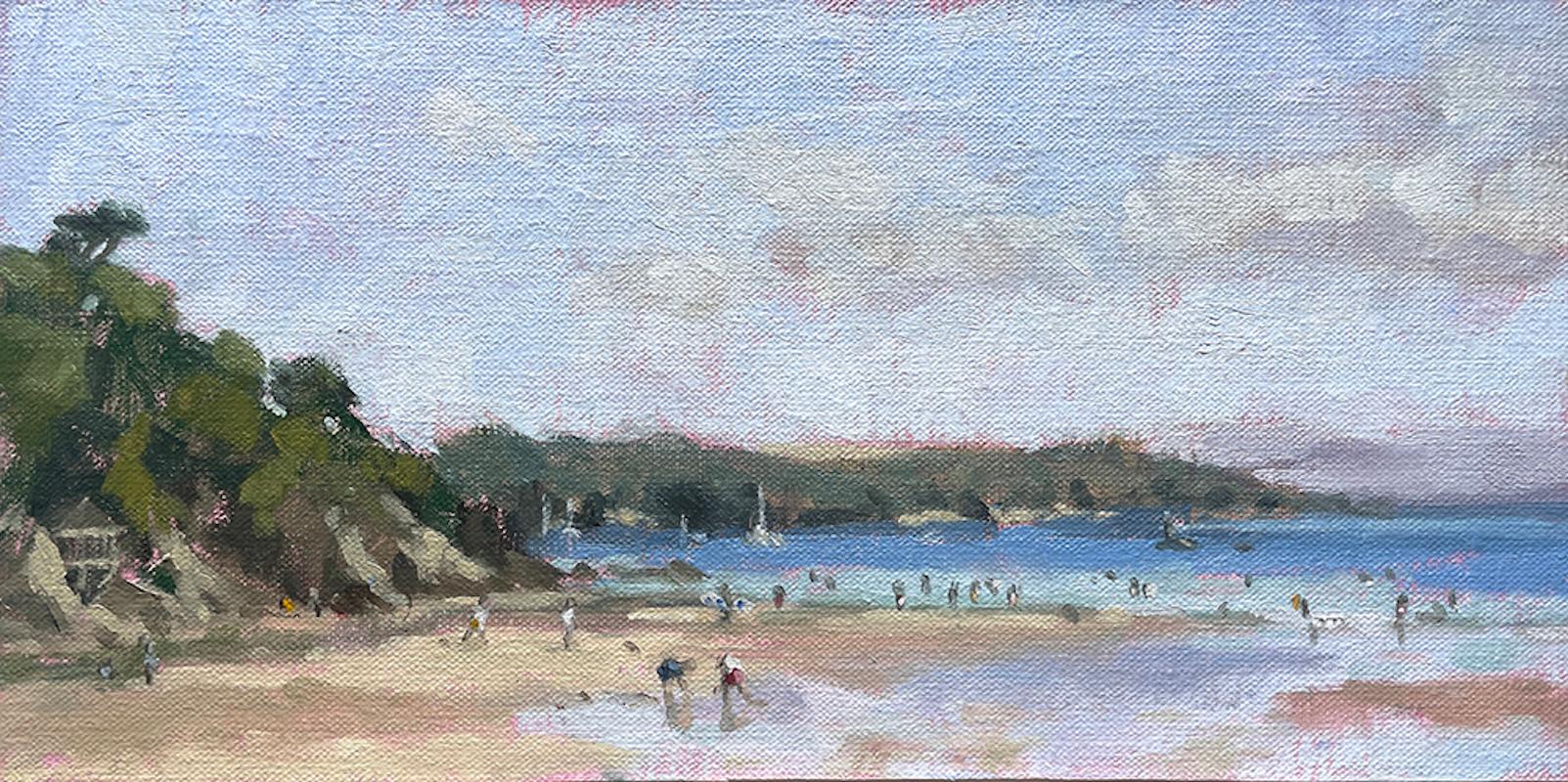 Salcombe, Día de verano en North Sands, Pintura original, Paisaje, paisaje marino - Painting Contemporáneo de Fiona Carver