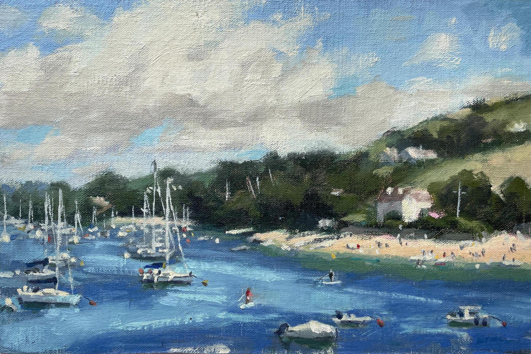 Fiona Carver Landscape Painting - Summer in Salcombe, Original painting, Framed oil painting, Seascape, Coastal