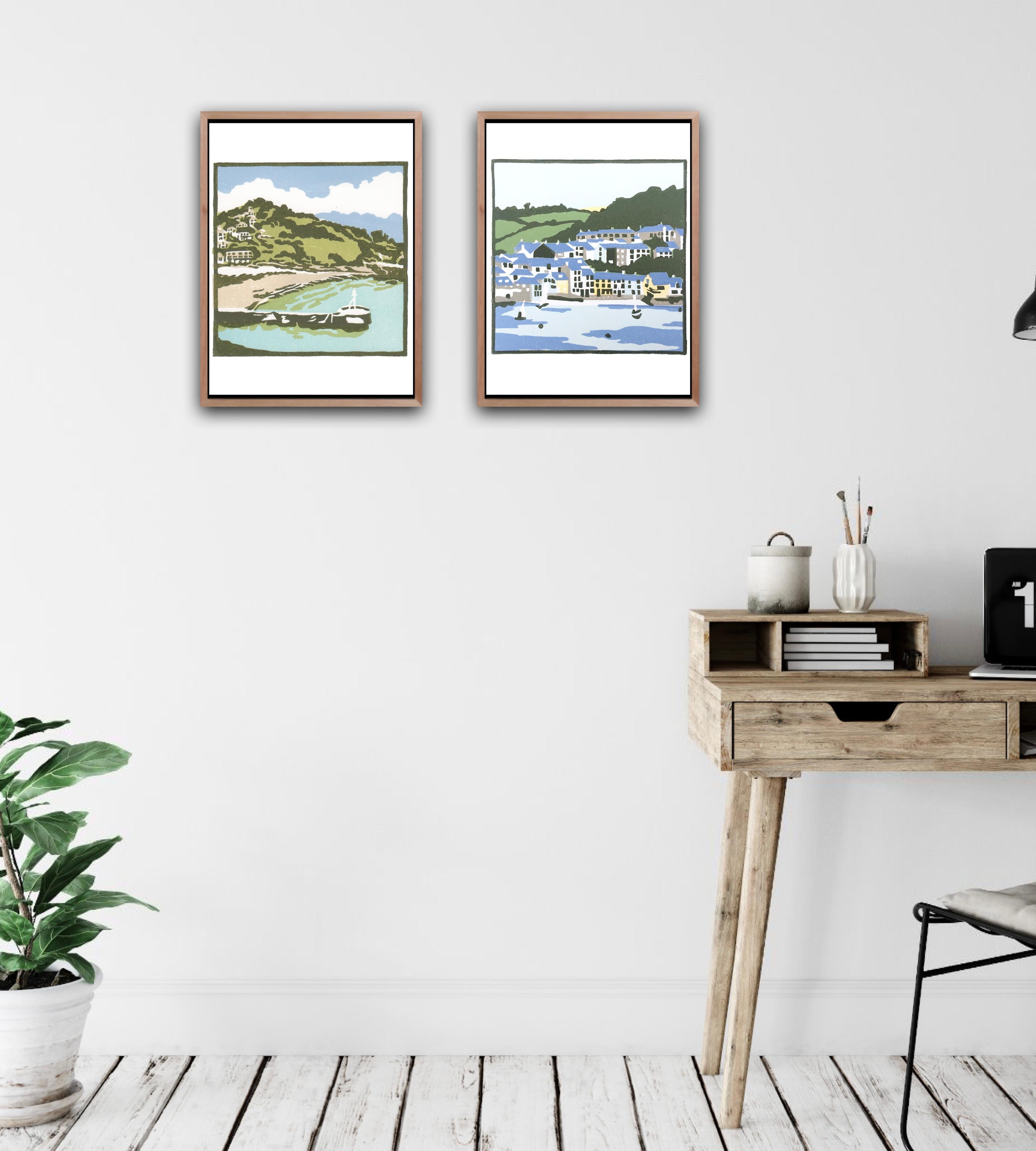 A Bay in Cornwall and A Cornish Village - Contemporary Print by Fiona Carver