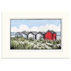 Huts de plage du Suffolk, imprimé par Fiona Carver