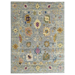 Fiona Oriental Gray Hand-Knotted Wool Rug Carpet, Allover Jewel Tone Design