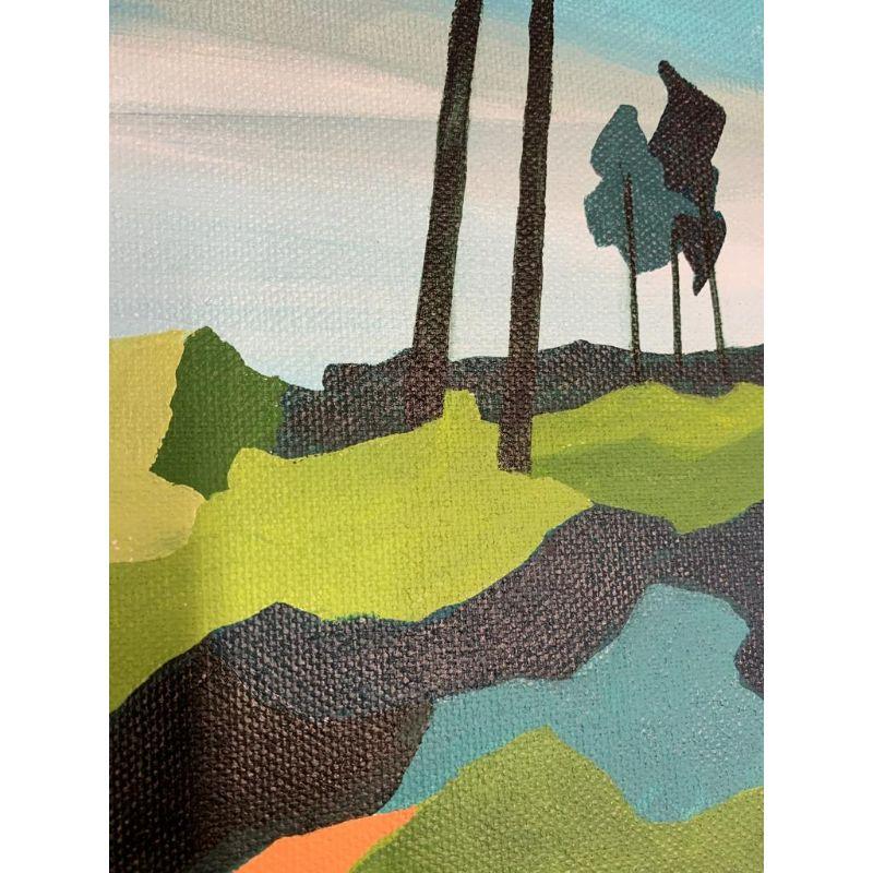 Dawn 3, Fiona Pearce, Graphic Landscape Painting, Bright Bold Tree Painting For Sale 2