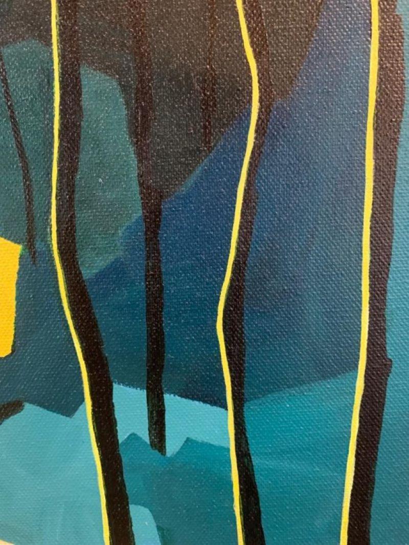 Atardecer 1, Pintura original de paisaje, pintura impresionista - Landscape Painting Negro de Fiona Pearce