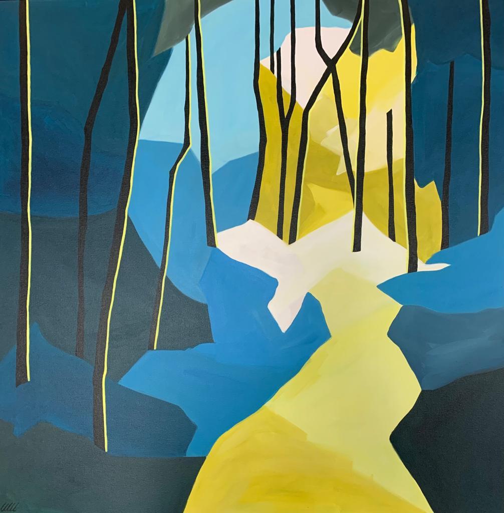 Fiona Pearce, Dusk 2, Graphic Art, Bourne Woods Art, Bright Painting, Forest Art
